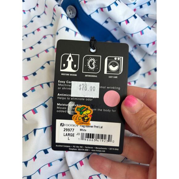 Foot Joy Men's White Flag Banner Print Lisle Golf Polo Shirt Size L - Picture 7 of 7